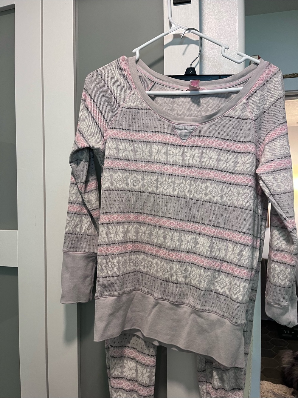 Victoria's Secret Pink & Gray Fair Isle Pajama Set 100% Cotton